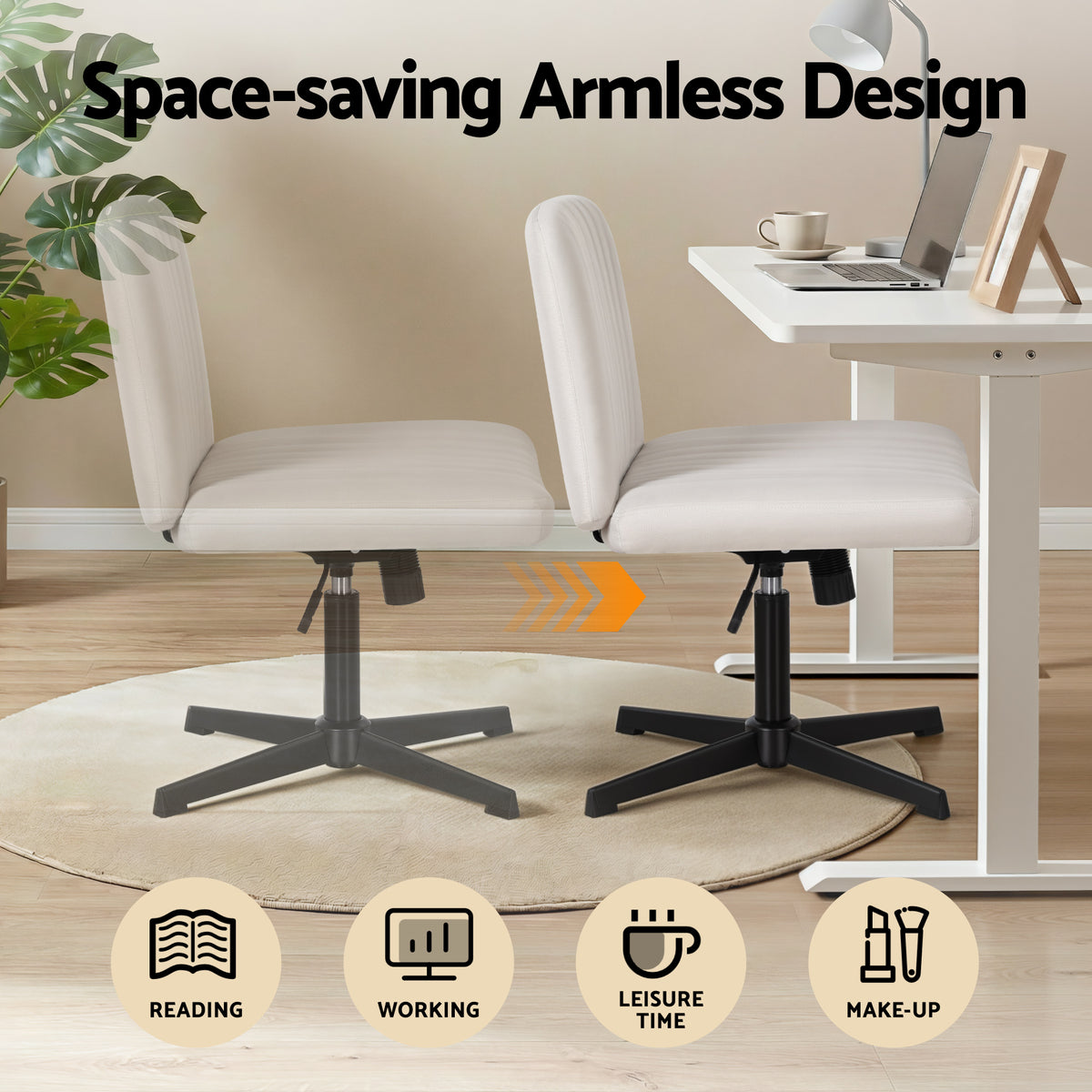 Criss Cross Chair | No Wheels | Fabric | Wide Seat | Swivel Height Adjustable | Beige