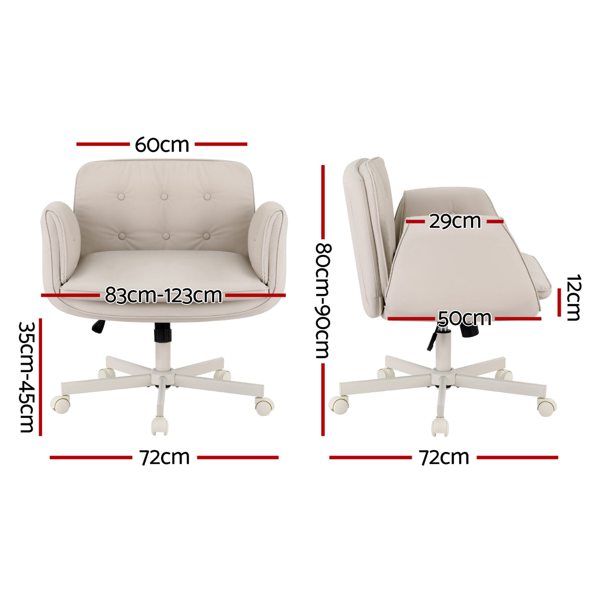 Cross-Legged Desk Chair | Wheels + Armrests | PU Leather | Swivel | Beige