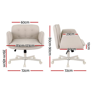 Cross-Legged Desk Chair | Wheels + Armrests | PU Leather | Swivel | Beige