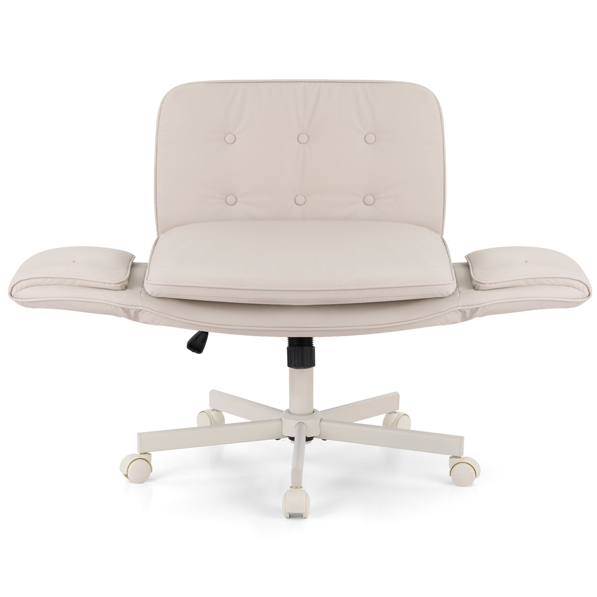 Cross-Legged Desk Chair | Wheels + Armrests | PU Leather | Swivel | Beige