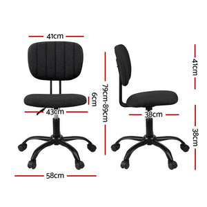 Armless Task Chair | Fabric Seat & Back | 360° Swivel | Height Adjustable | Black