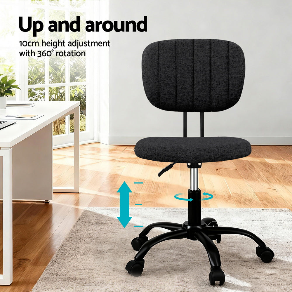 Armless Task Chair | Fabric Seat & Back | 360° Swivel | Height Adjustable | Black