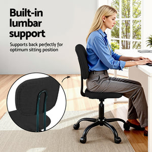 Armless Task Chair | Fabric Seat & Back | 360° Swivel | Height Adjustable | Black