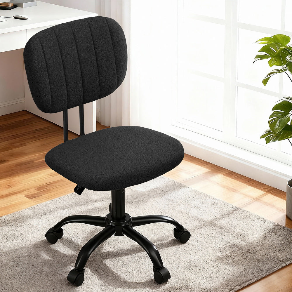 Armless Task Chair | Fabric Seat & Back | 360° Swivel | Height Adjustable | Black