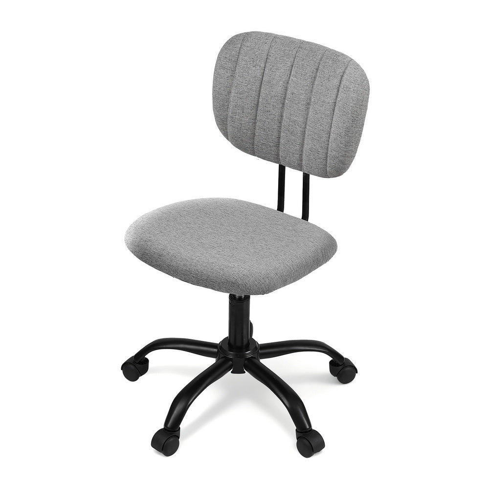 Armless Desk Chair | Fabric Seat & Back | Wheels | Height Adjustable | Grey