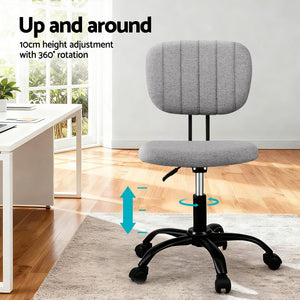 Armless Desk Chair | Fabric Seat & Back | Wheels | Height Adjustable | Grey