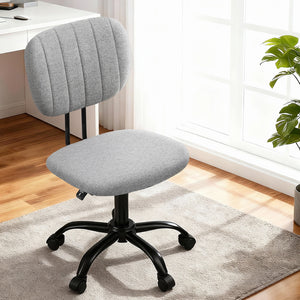 Armless Desk Chair | Fabric Seat & Back | Wheels | Height Adjustable | Grey