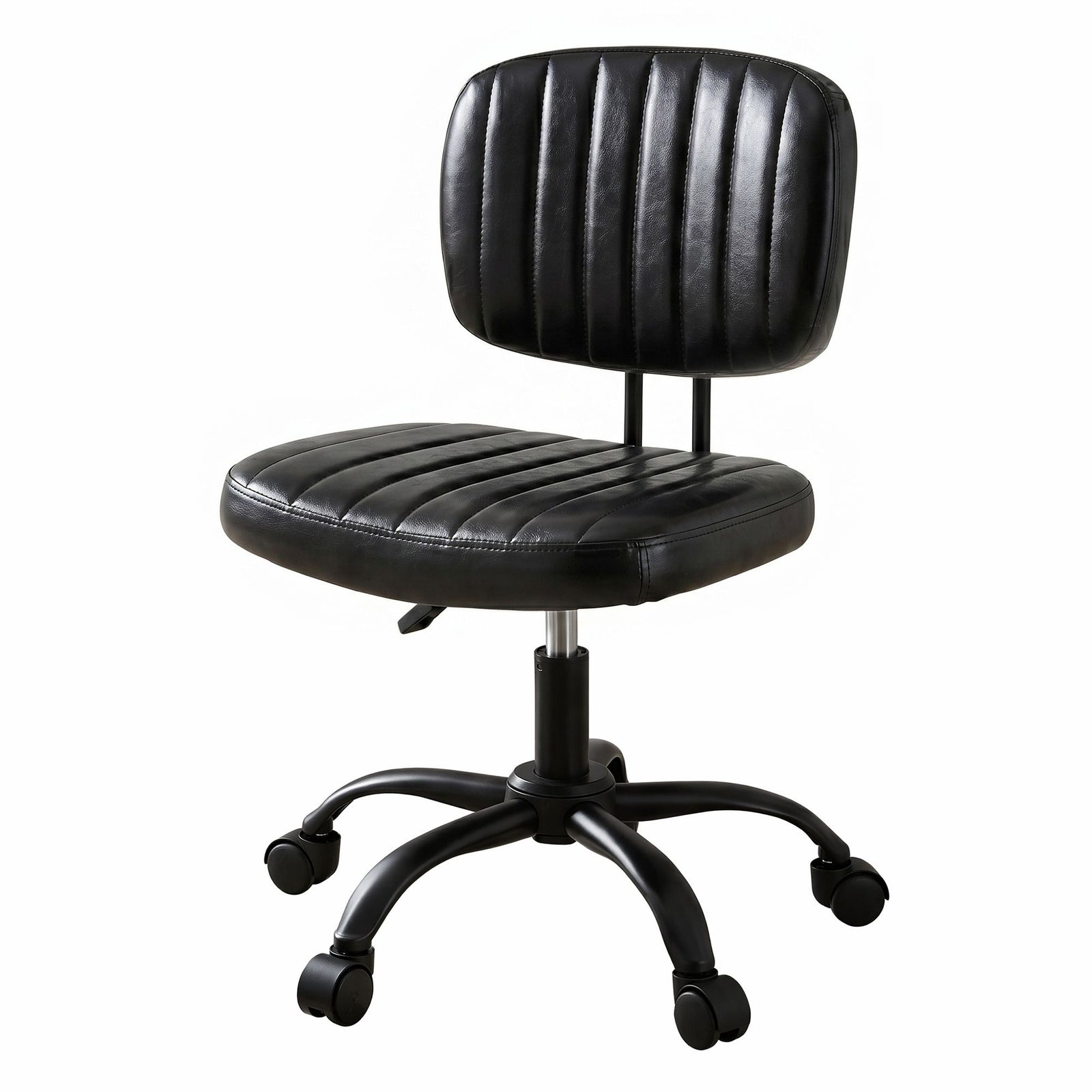 Armless Office Chair | PU Leather Swivel Desk Chair | Black