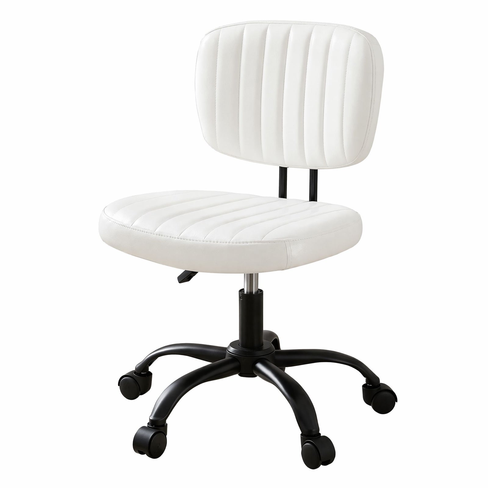 Armless Office Chair | PU Leather Swivel Desk Chair | White