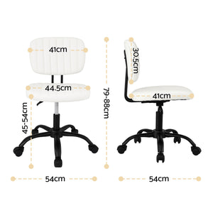 Artiss Armless Office Chair with Wheels, Ergonomic PU Leather Office Desk Chair, Height Adjustable 360° Swivel Computer Task Chair for Home Office, Study Room & Small Space, White