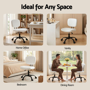 Artiss Armless Office Chair with Wheels, Ergonomic PU Leather Office Desk Chair, Height Adjustable 360° Swivel Computer Task Chair for Home Office, Study Room & Small Space, White