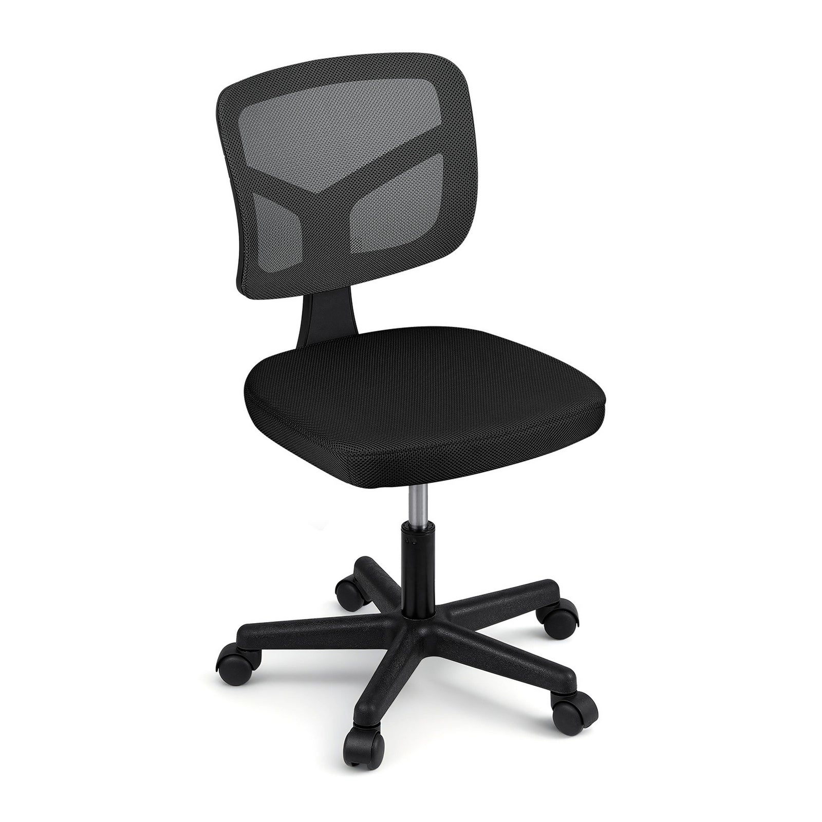 Armless Office Chair | Wheels | Ergonomic 360° Swivel | Height Adjustable | Black