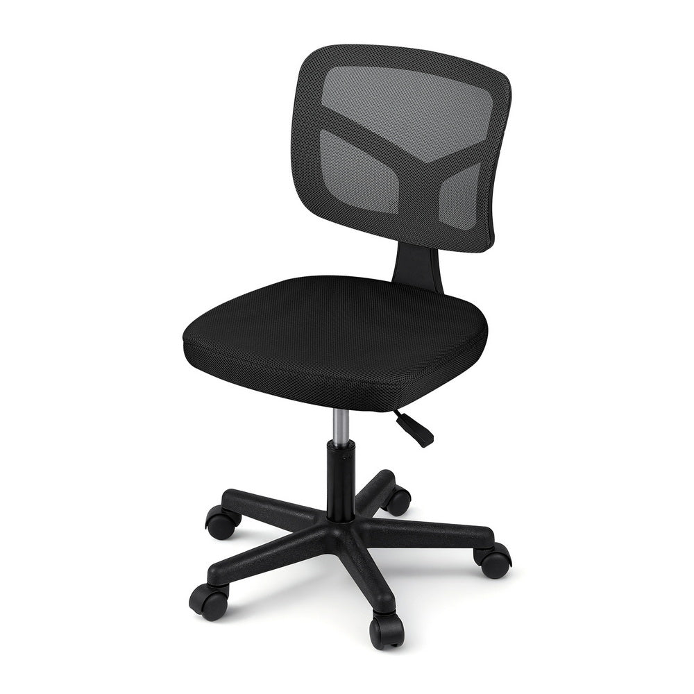 Armless Office Chair | Wheels | Ergonomic 360° Swivel | Height Adjustable | Black