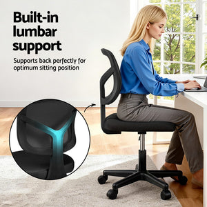 Armless Office Chair | Wheels | Ergonomic 360° Swivel | Height Adjustable | Black