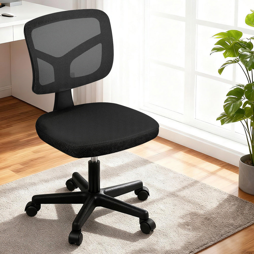 Armless Office Chair | Wheels | Ergonomic 360° Swivel | Height Adjustable | Black
