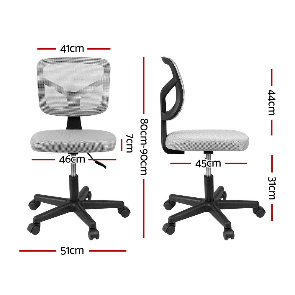 Armless Office Chair | Wheels | Ergonomic Swivel | Height Adjustable | Grey