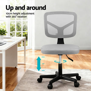 Armless Office Chair | Wheels | Ergonomic Swivel | Height Adjustable | Grey