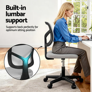 Armless Office Chair | Wheels | Ergonomic Swivel | Height Adjustable | Grey