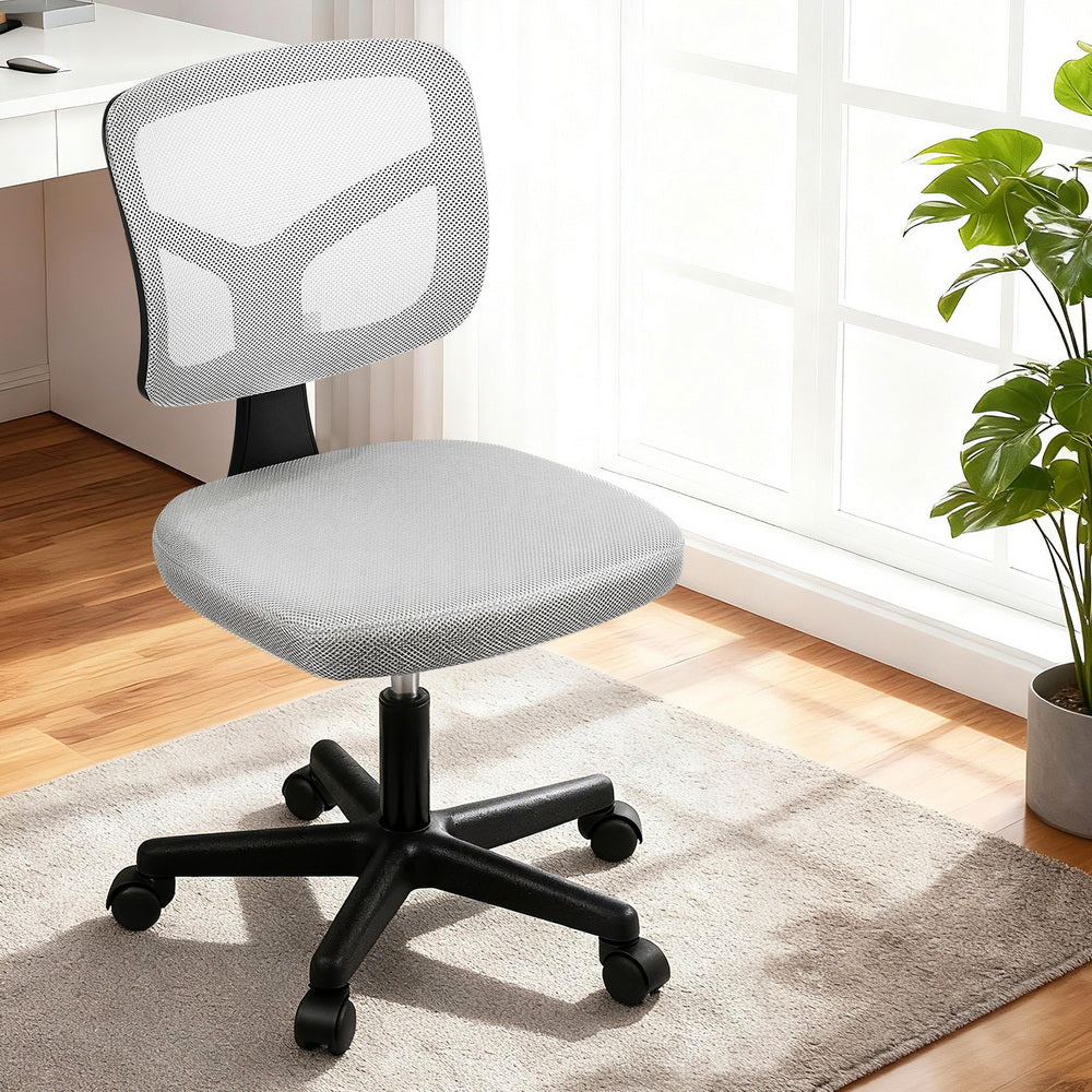 Armless Office Chair | Wheels | Ergonomic Swivel | Height Adjustable | Grey