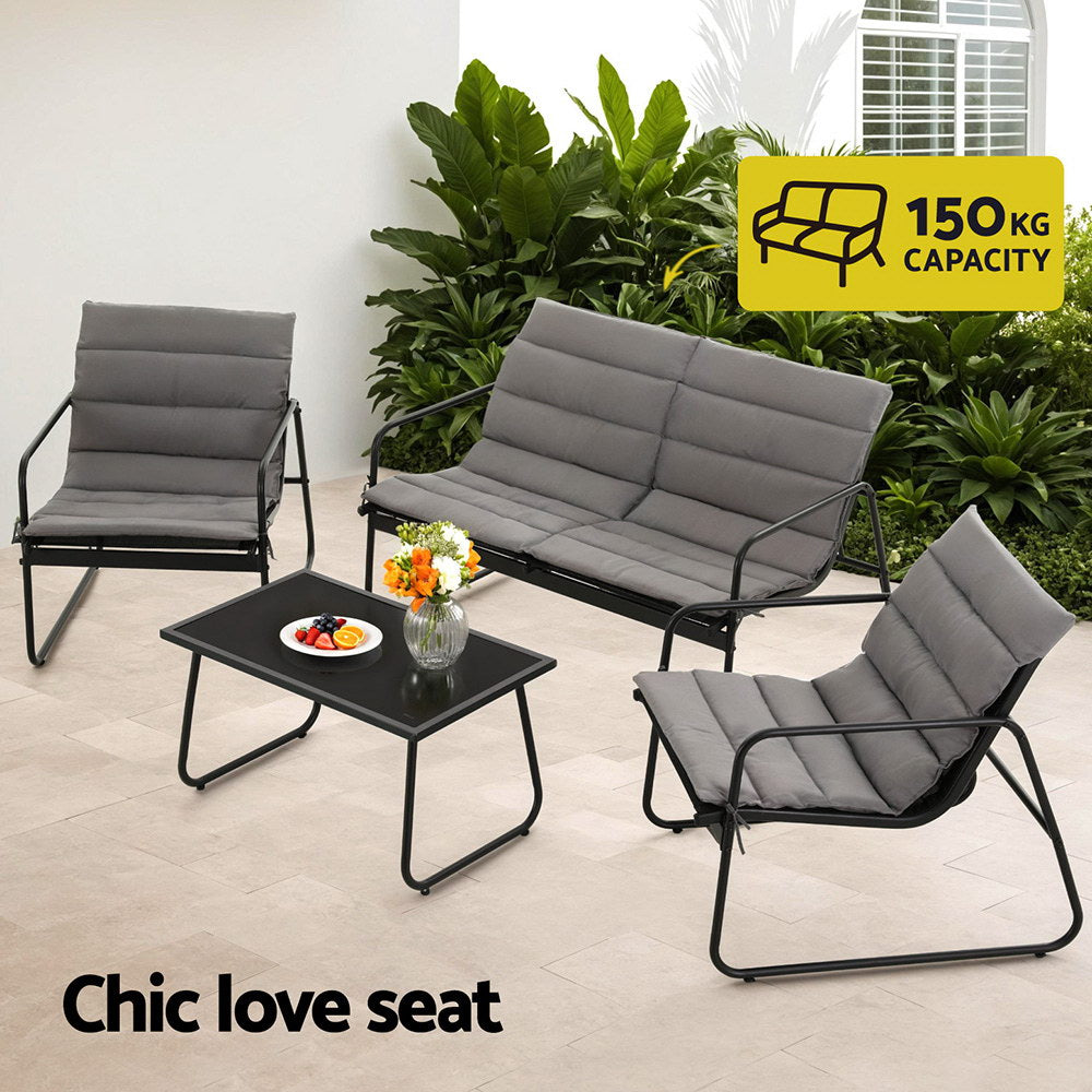 Gardeon Outdoor Sofa Set | 4PCS | Table & Chairs with Cushions | Patio Furniture
