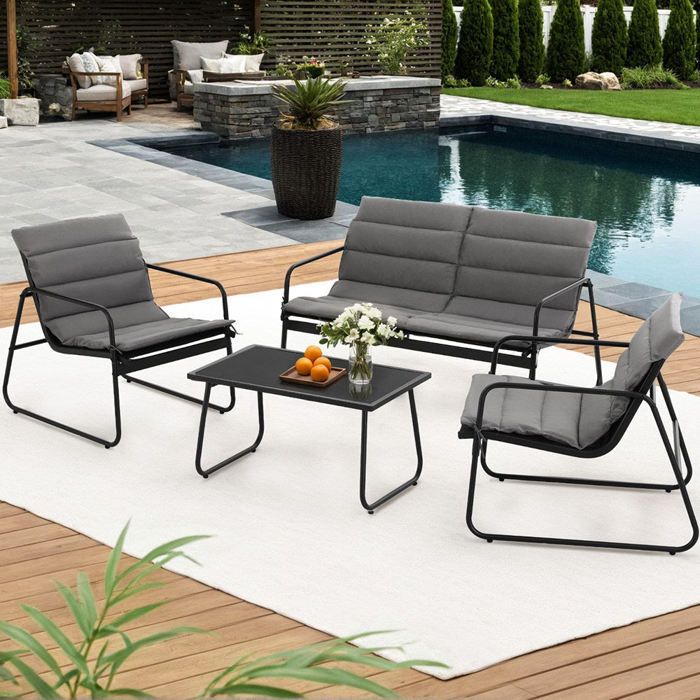 Gardeon Outdoor Sofa Set | 4PCS | Table & Chairs with Cushions | Patio Furniture