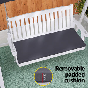 Outdoor Wooden Swing Chair | Garden Bench with Canopy & Cushion | 3-Seater | White