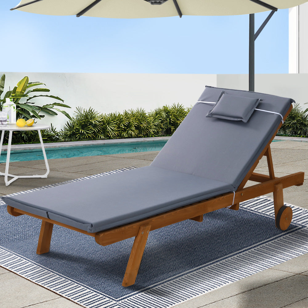 Sun Lounge | Wooden Lounger | Outdoor Furniture | Day Bed Wheels | Patio Grey