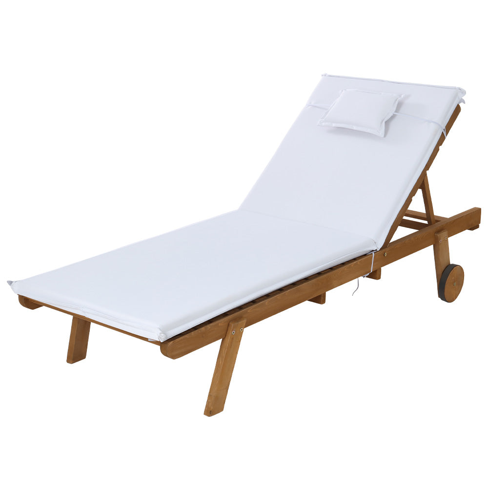 Sun Lounge | Wooden Lounger | Outdoor Furniture | Day Bed Wheels | Patio White