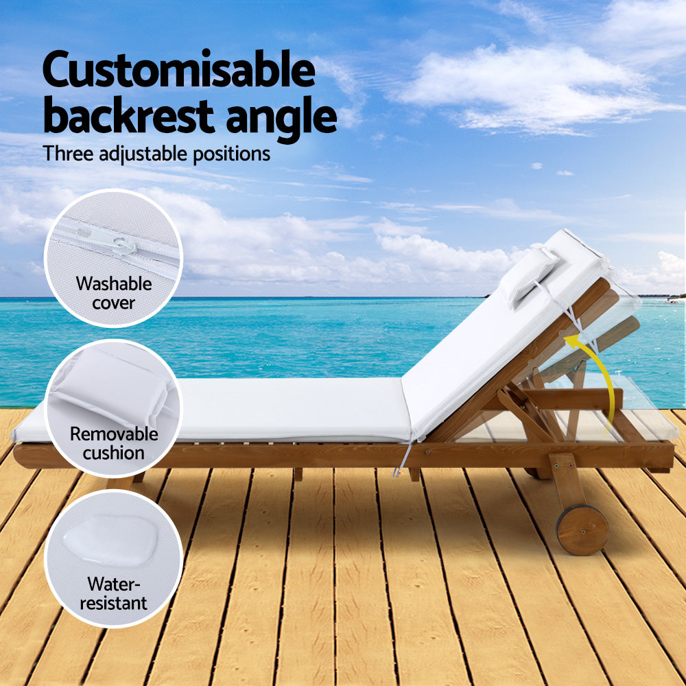 Sun Lounge | Wooden Lounger | Outdoor Furniture | Day Bed Wheels | Patio White