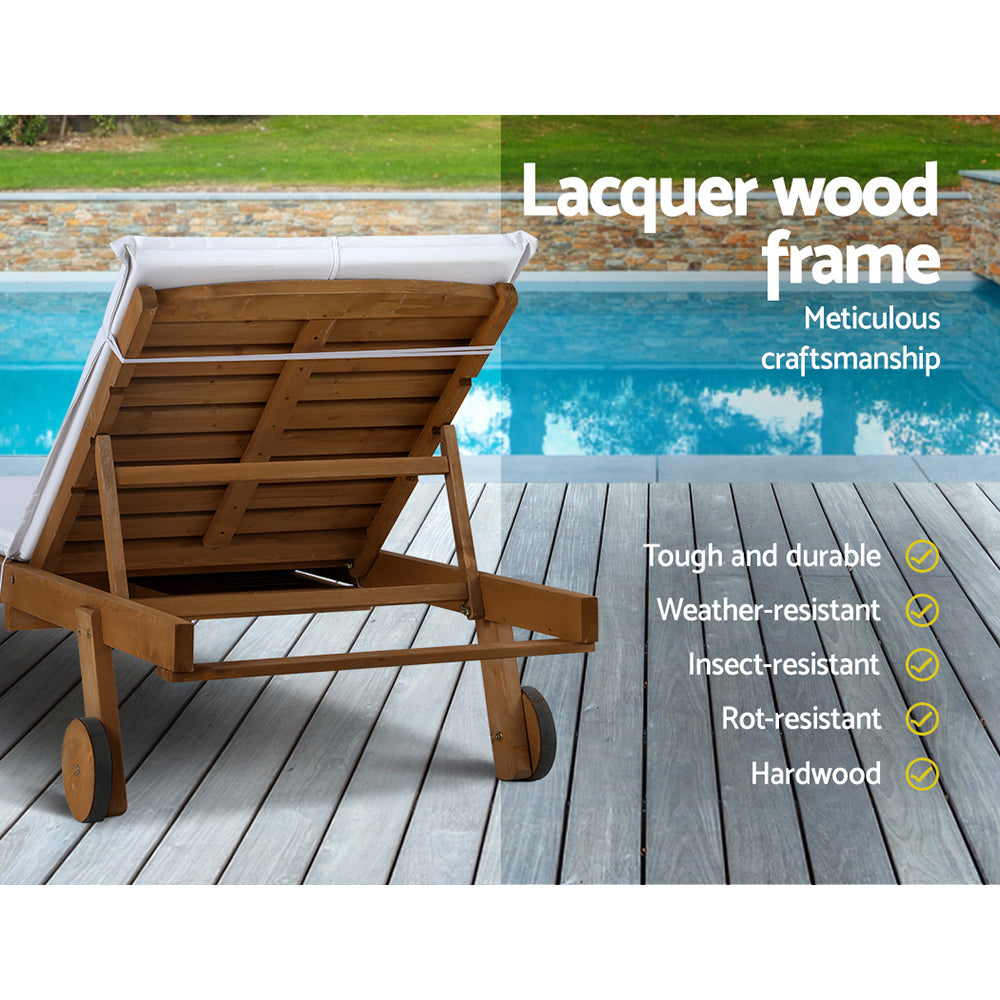 Sun Lounge | Wooden Lounger | Outdoor Furniture | Day Bed Wheels | Patio White