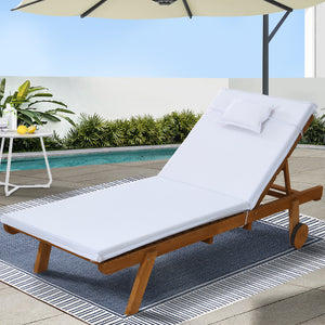 Sun Lounge | Wooden Lounger | Outdoor Furniture | Day Bed Wheels | Patio White
