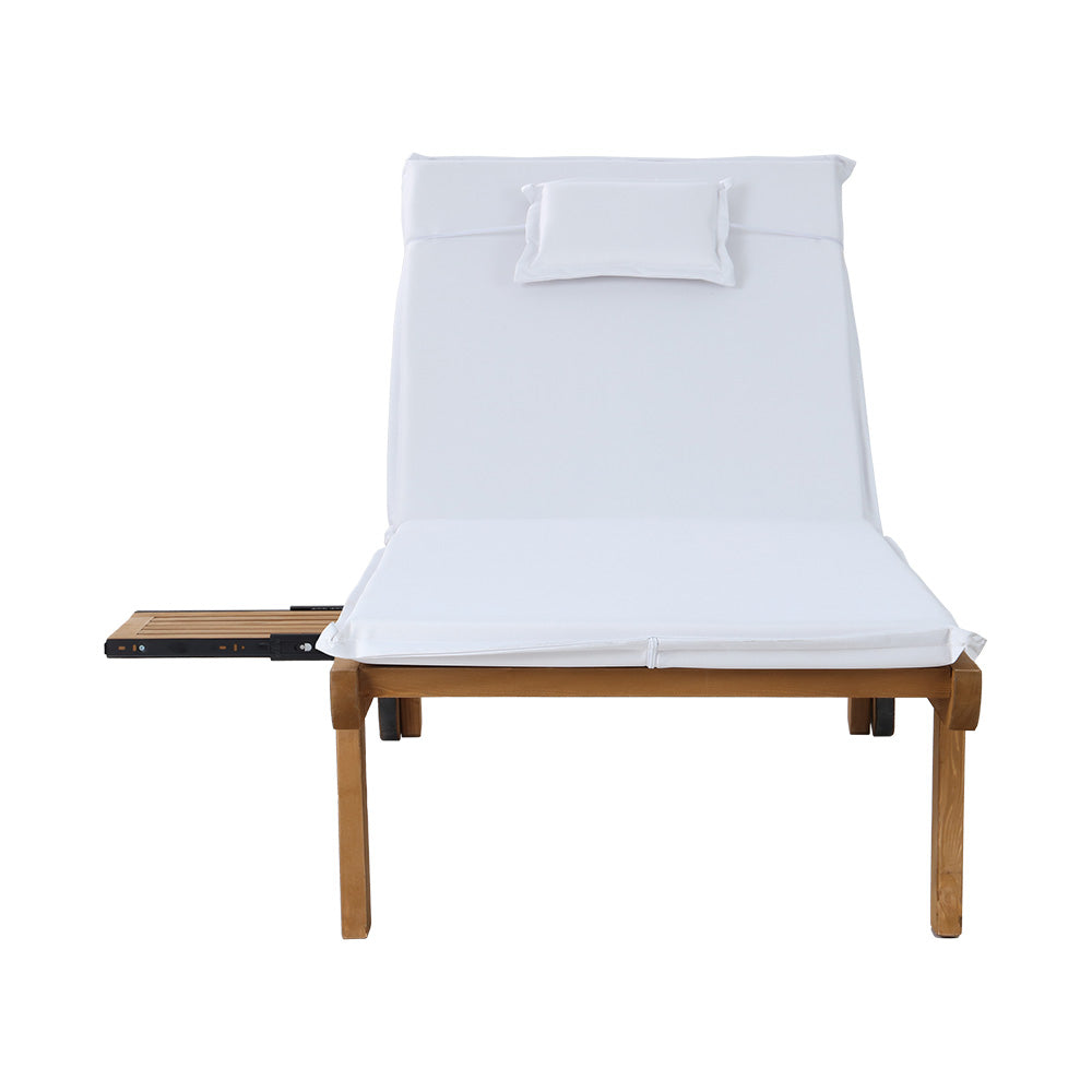 2x Sun Lounge | Wooden Lounger | Outdoor Furniture | Day Bed | Wheel Patio | White