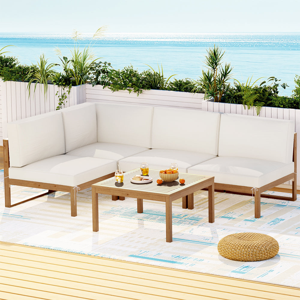 Outdoor Sofa Set 4-Seater | Wooden Lounge Setting | 5 Piece Garden Furniture