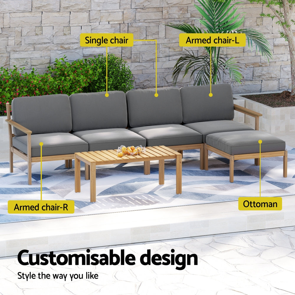 Outdoor Sofa Set 5-Seater | Wooden Lounge Setting | 6 Piece Garden Furniture