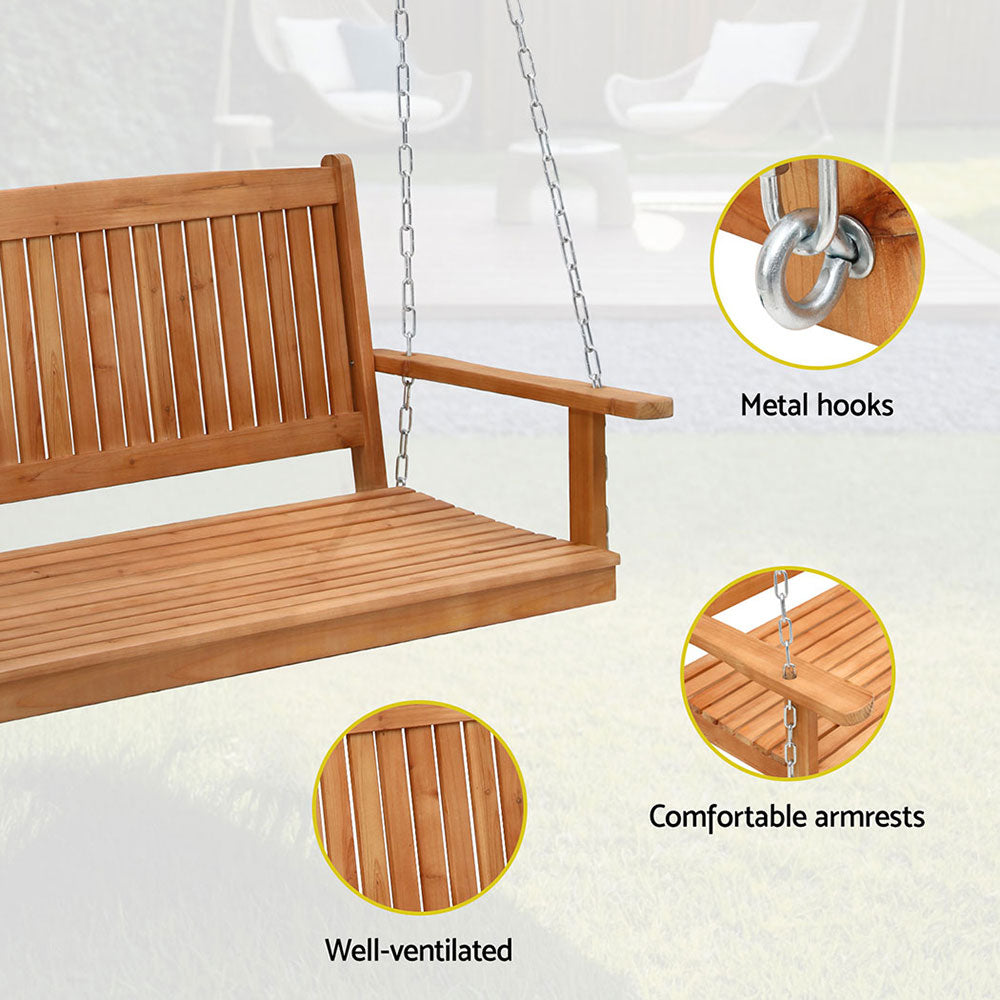 Porch Swing Chair | Wooden Bench | 2 Seater | Outdoor Furniture | With Chain