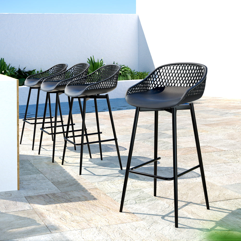 4-Piece Outdoor Bar Stools | Plastic Metal | Dining Chair | Balcony