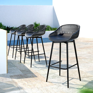 4-Piece Outdoor Bar Stools | Plastic Metal | Dining Chair | Balcony