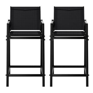Outdoor Bar Stools Set 2pc | Steel Patio Dining Chairs | Black