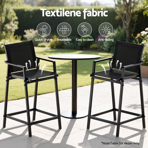 Outdoor Bar Stools Set 2pc | Steel Patio Dining Chairs | Black