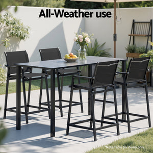 Outdoor Bar Stools Set 2pc | Steel Patio Dining Chairs | Black