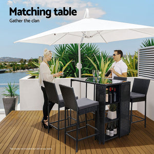Outdoor Bar Table | Wicker Bistro Dining Glass Desk | Black Steel Frame