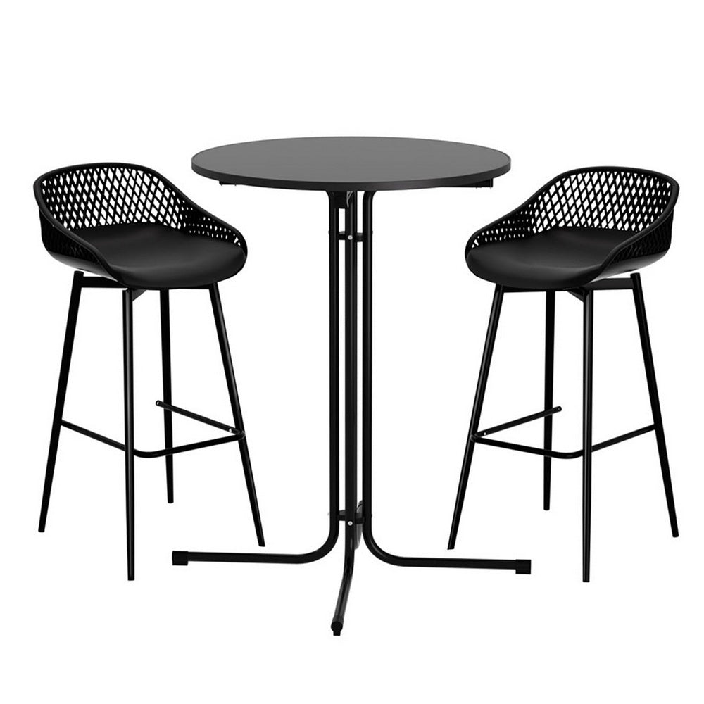 Outdoor Bar Set 3pc | Table + 2 Stools | Patio Bistro | Black