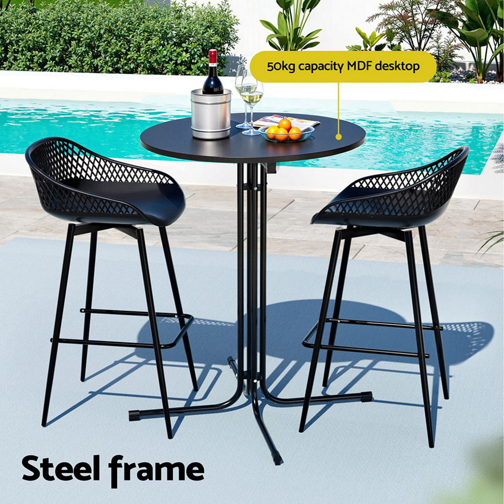 Outdoor Bar Set 3pc | Table + 2 Stools | Patio Bistro | Black