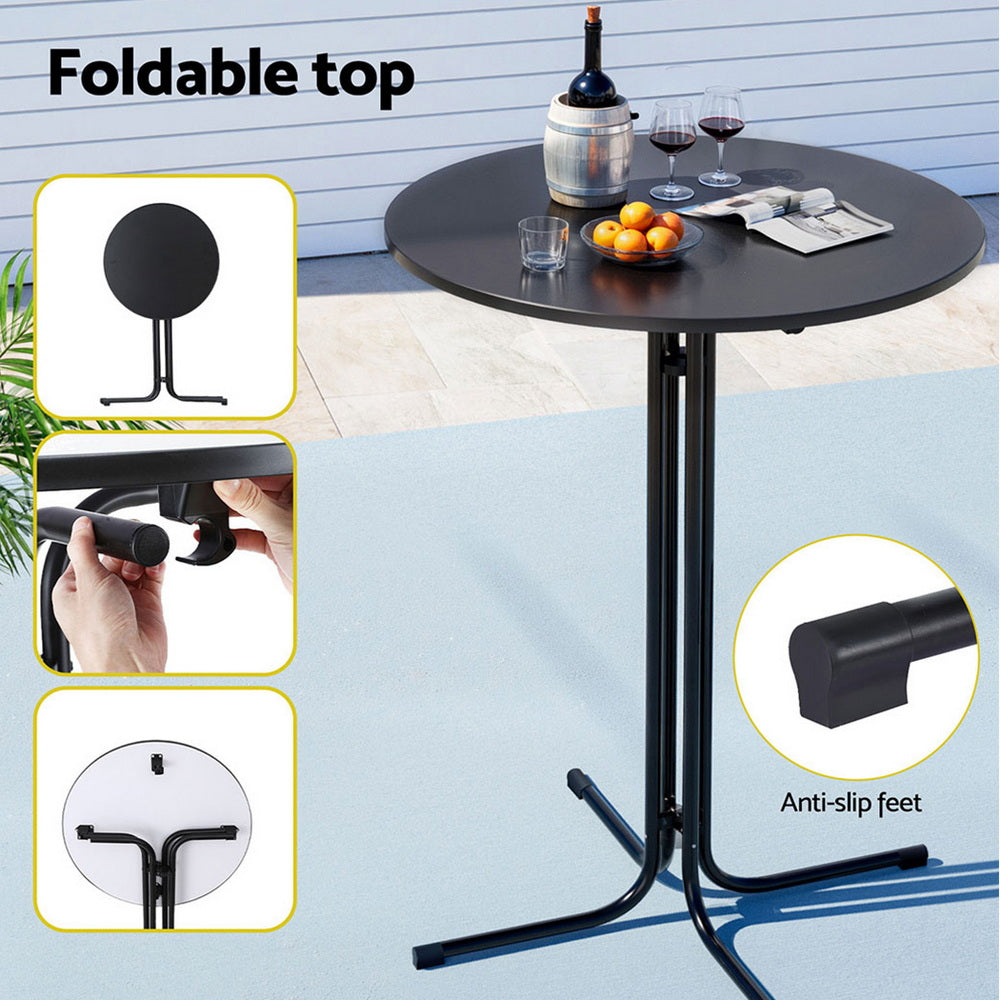 Outdoor Bar Set 3pc | Table + 2 Stools | Patio Bistro | Black