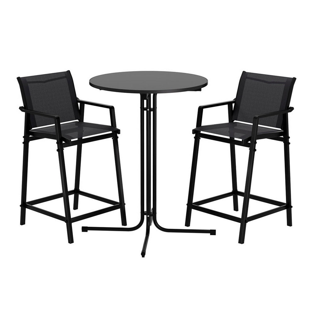 Outdoor Bar Set 3pc | Steel Table + 2 Bar Stools | Black