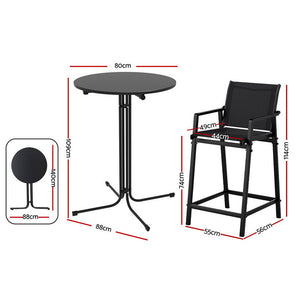 Outdoor Bar Set 3pc | Steel Table + 2 Bar Stools | Black