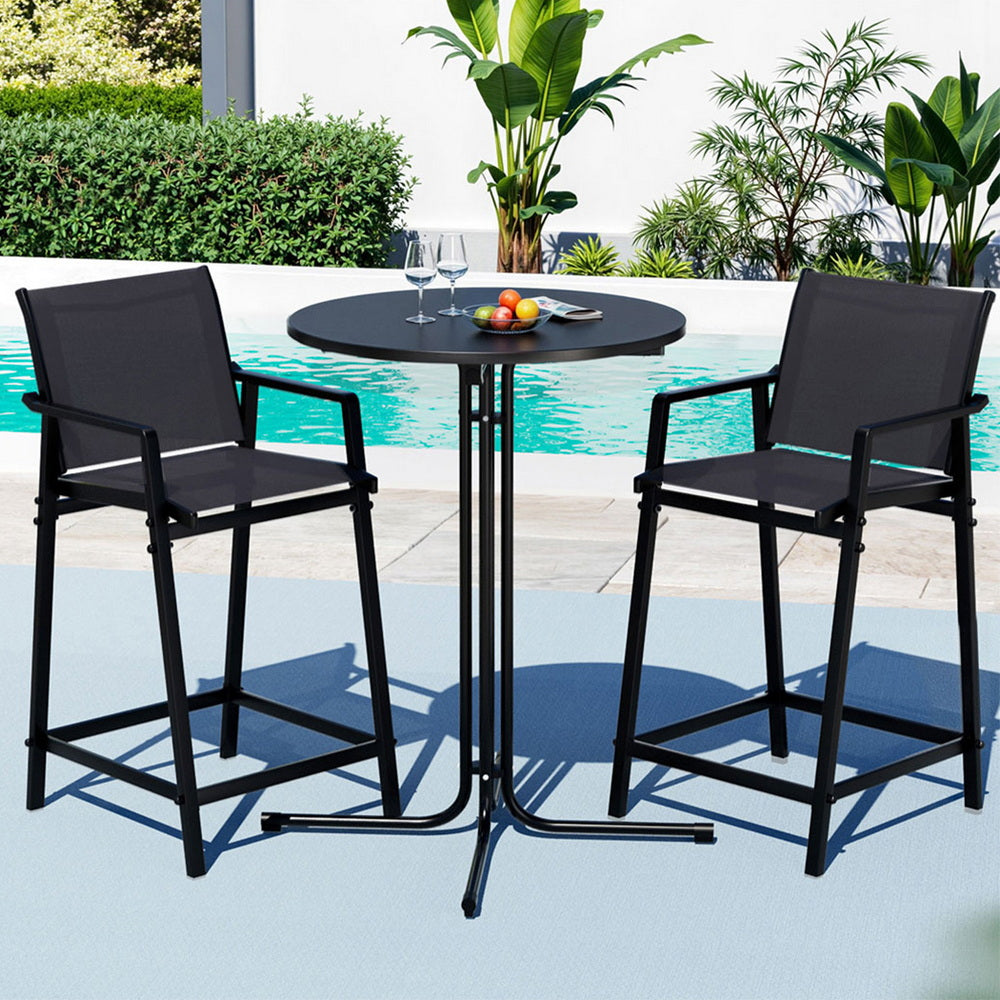 Outdoor Bar Set 3pc | Steel Table + 2 Bar Stools | Black