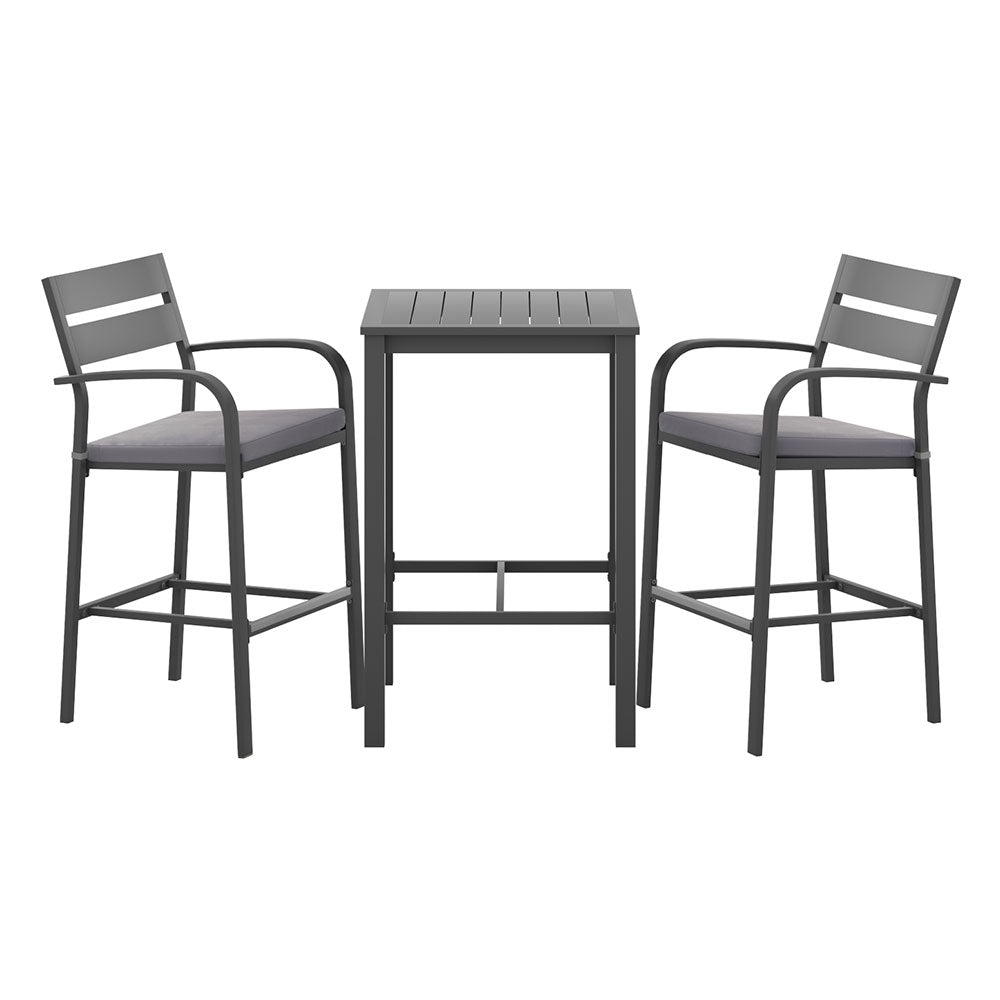 Gardeon Outdoor Bar Set | 3PCS | Bistro Table + Stools | Aluminium | Black
