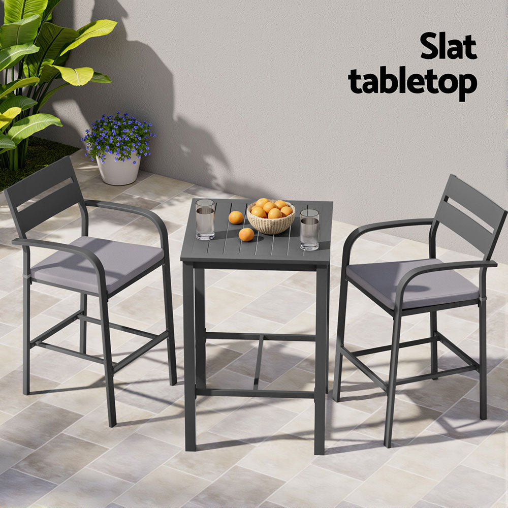 Gardeon Outdoor Bar Set | 3PCS | Bistro Table + Stools | Aluminium | Black