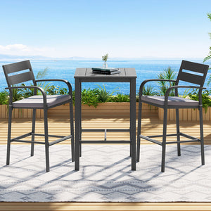 Gardeon Outdoor Bar Set | 3PCS | Bistro Table + Stools | Aluminium | Black
